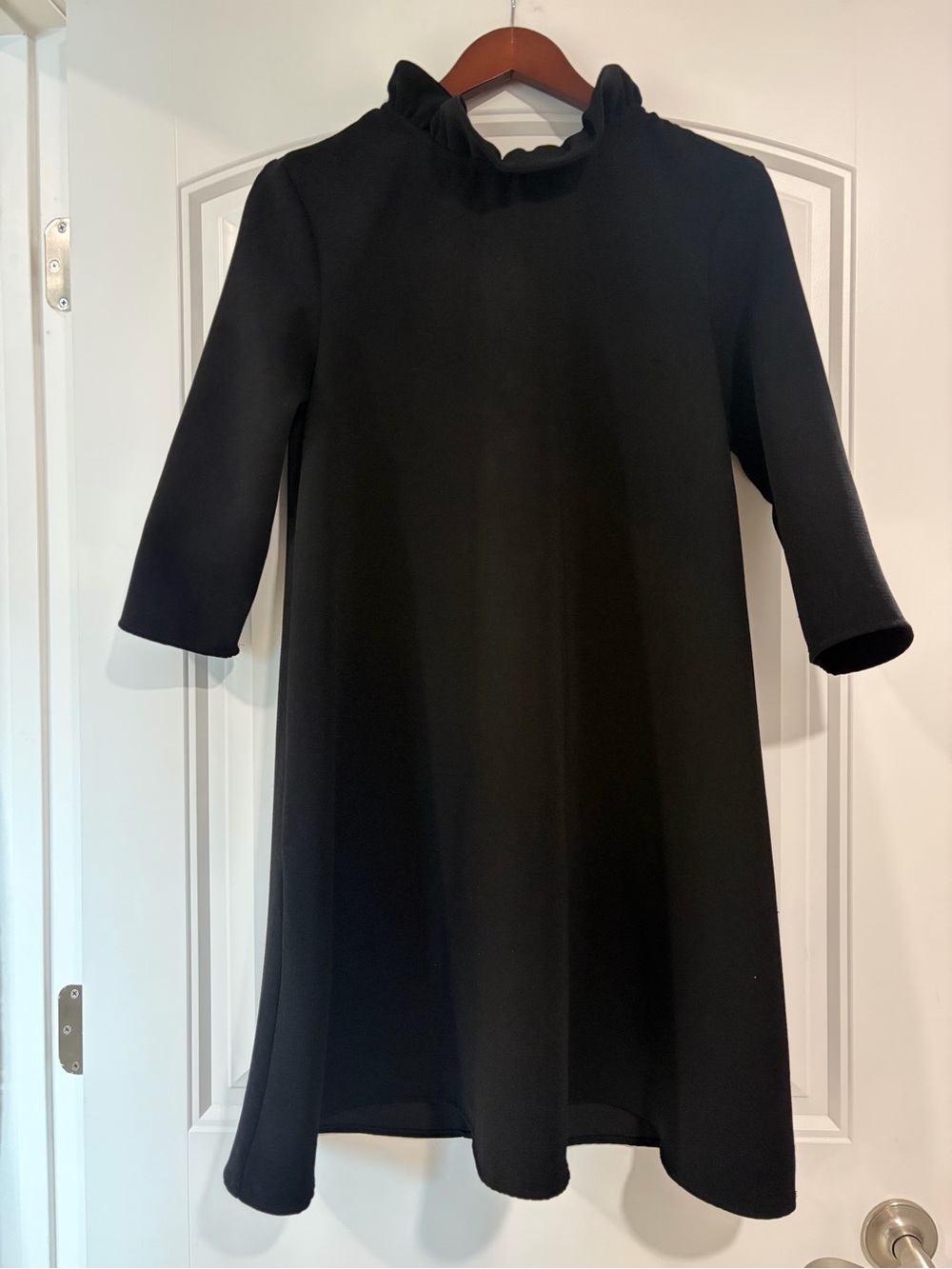 Pomander Place Black Ruffle Neck A-Line Dress